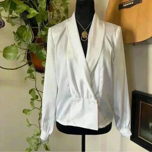 Vtg 70s Heury Lee Petites White Drape Neck Blouse - Petite Large